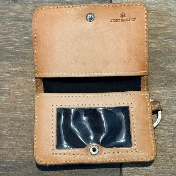 Jon Hart ID Wallet Keychain Maroon Coated Canvas & Leather Monogrammed - Picture 5 of 5